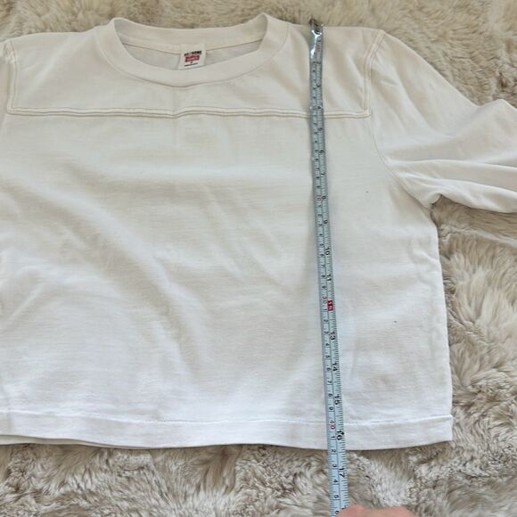 RE/DONE Cropped Varsity Tee in Optic White Cream Stitch Size S - Picture 7 of 8